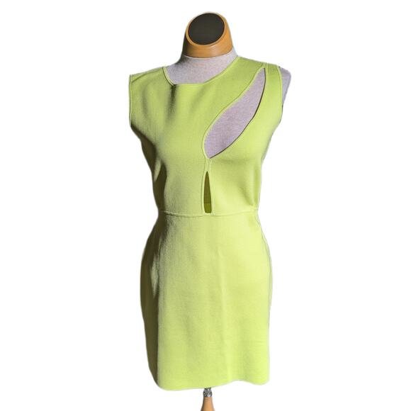 Esteban Cortazar Lime Green Bodycon Stretch Knit Cutout Mini Dress Sz XL - Picture 2 of 6